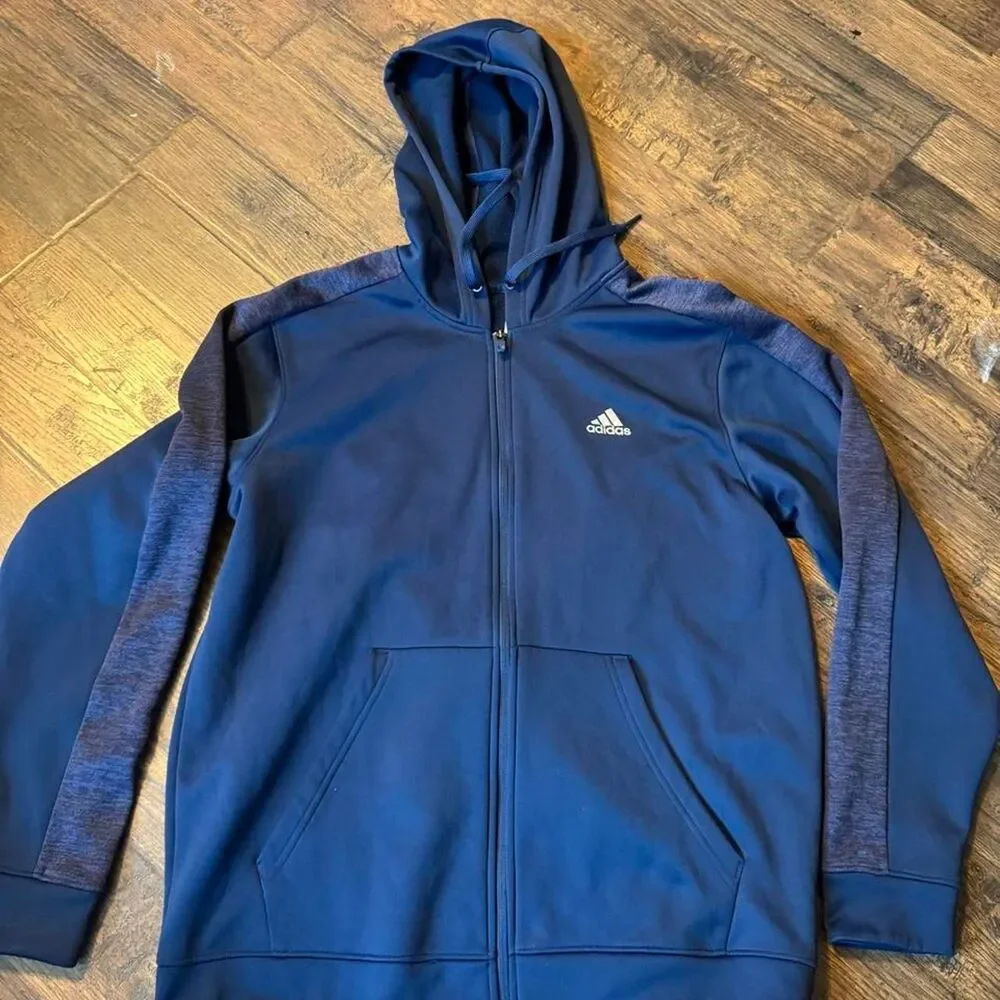 Adidas Men's Navy and Blue Hoodie